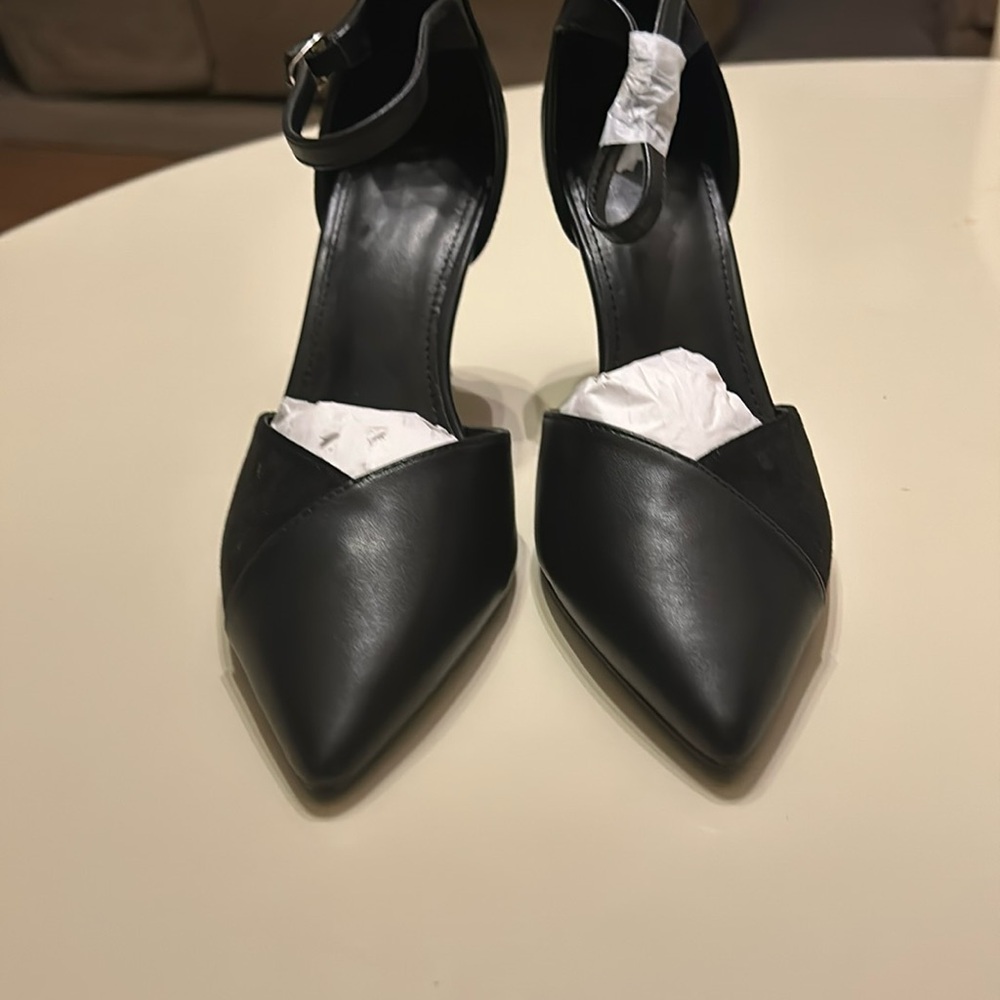 Black ankle strap pumps shoes